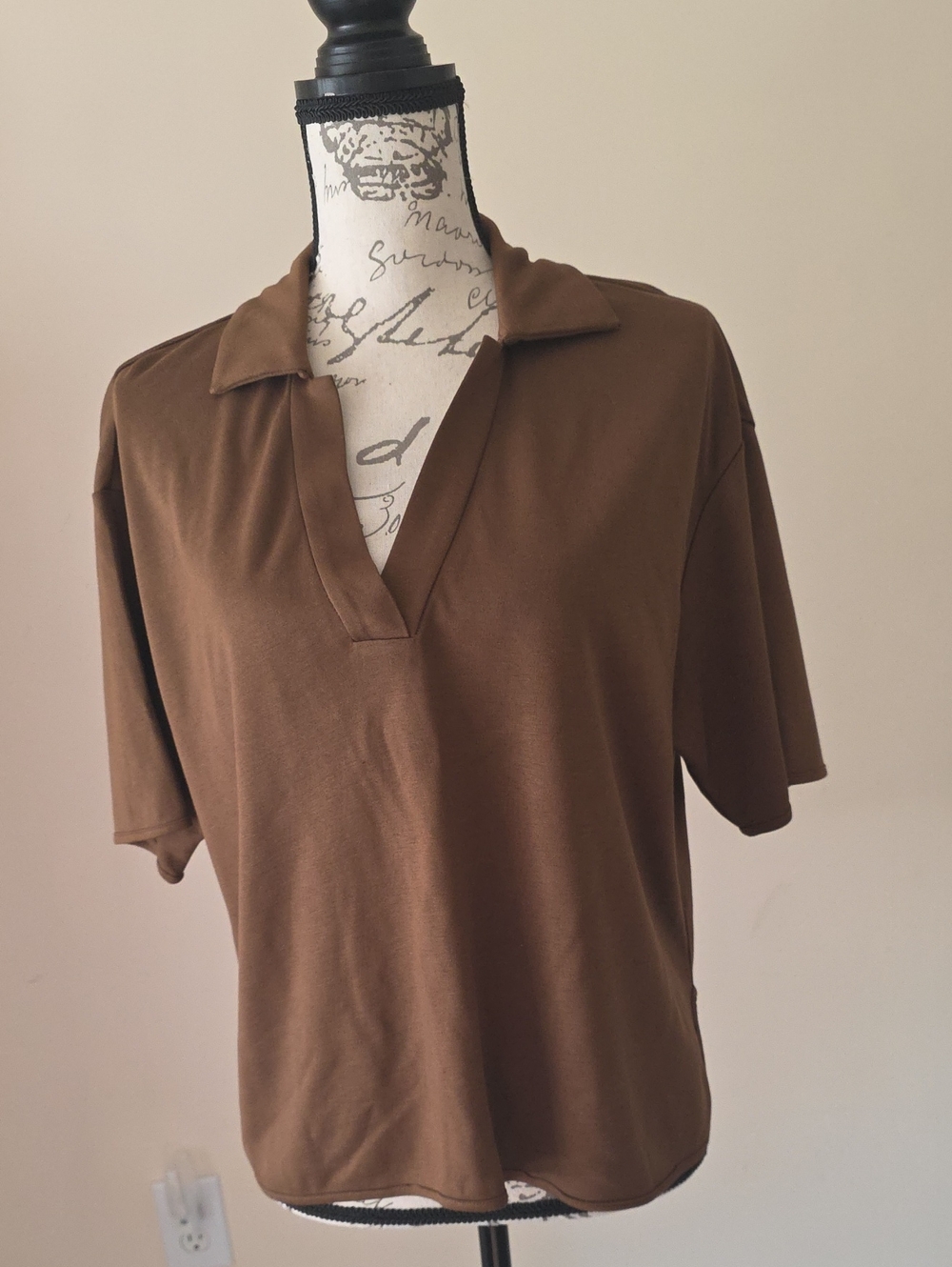 Theory Women Brown Open V-Neck Polo